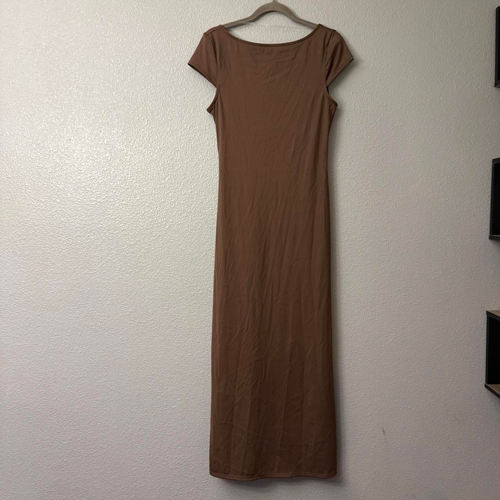 Wild Fable Brown Cap Sleeve Maxi Dress with Low Back Tie Detail
